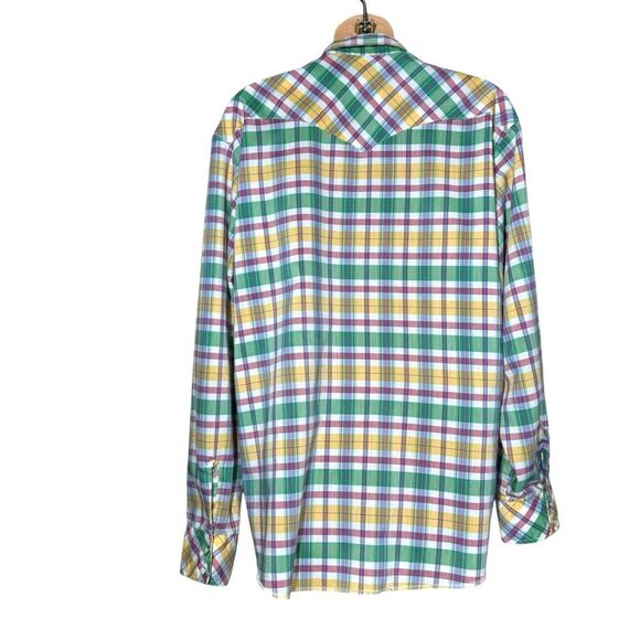 VTG Wrangler Shirt Womens Large USA Long Sleeve Pearl Snap Western Plaid Ranch - Picture 2 of 13